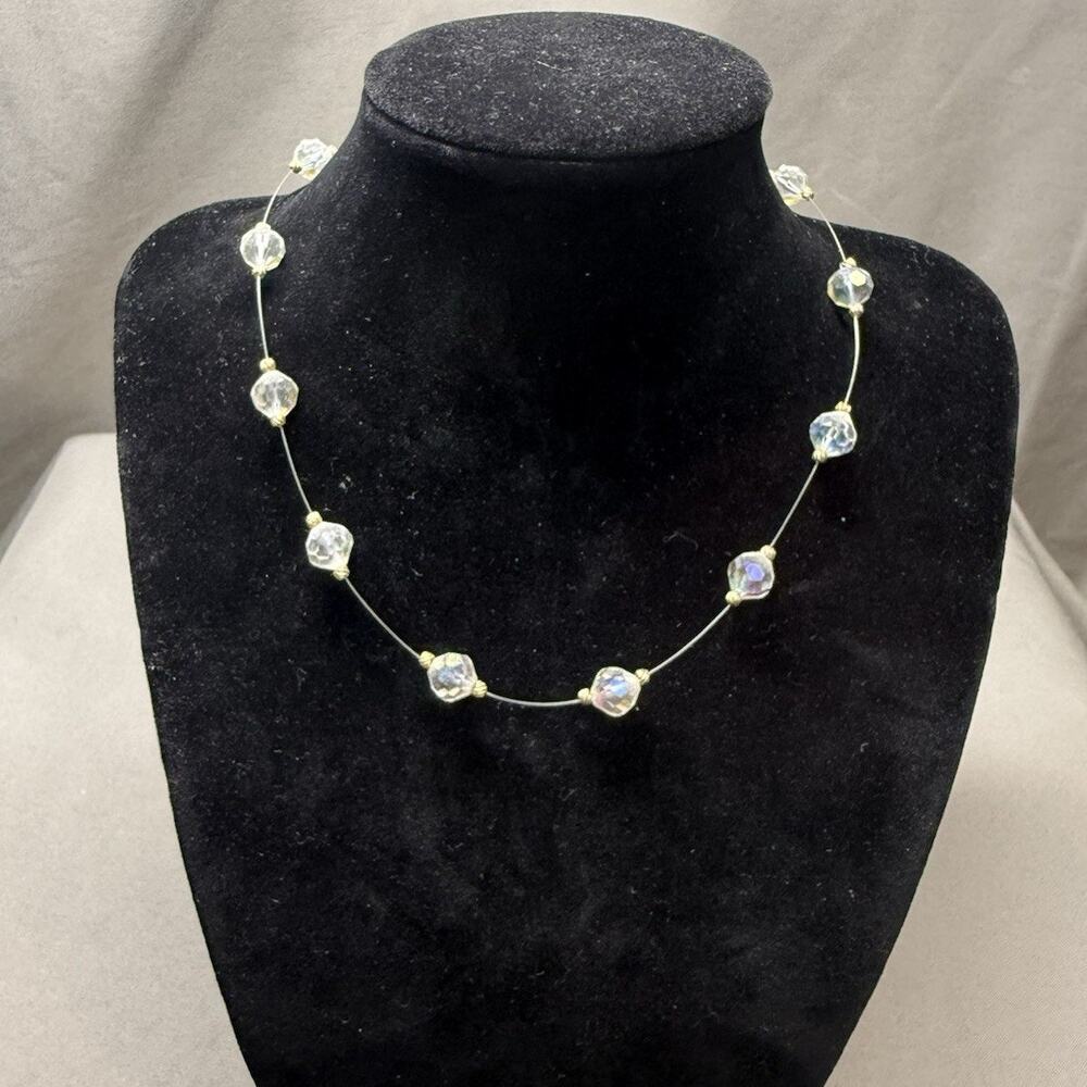 Vintage Floating Aurora Borealis AB Crystal Strand Choker Necklace 15"